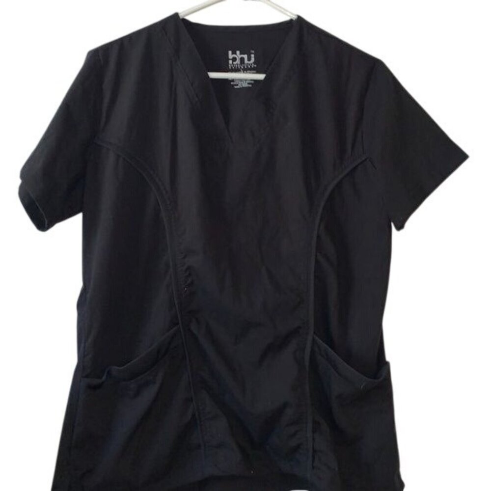 Beverly Hills Uniforms Womens Black V-Neck Scrub Top L Polyester/Spandex